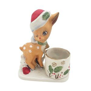 1978 Jasco Christmas Reindeer and Lego Santa Hat Birds Candle Holder Figurine‎